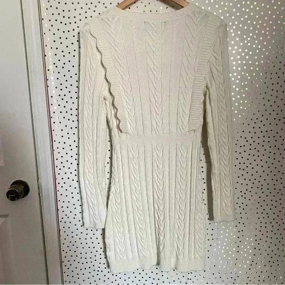 Lulus Snowy Day Ivory Cable Knit Bodycon Sweater Dress - Picture 6 of 7